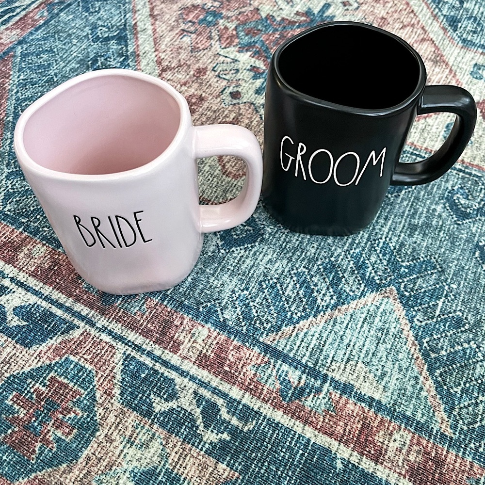 Rae Dunn coffee mugs set of 2 “Bride” and “Groom”